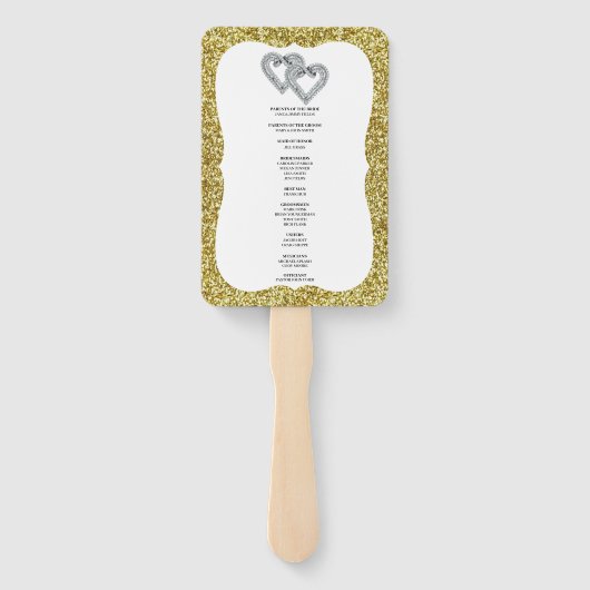Gold Glitzer Hearts Wedding Program Fans Fächer (Rückseite)