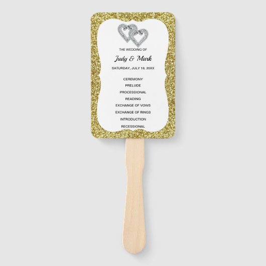 Gold Glitzer Hearts Wedding Program Fans Fächer (Vorderseite)
