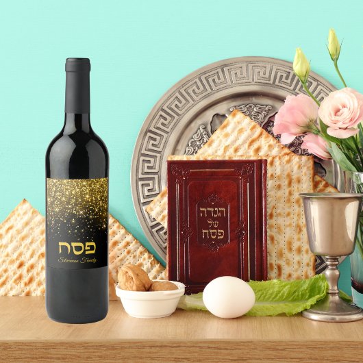 Gold Glitzer Hebrew Passover Weinetikett