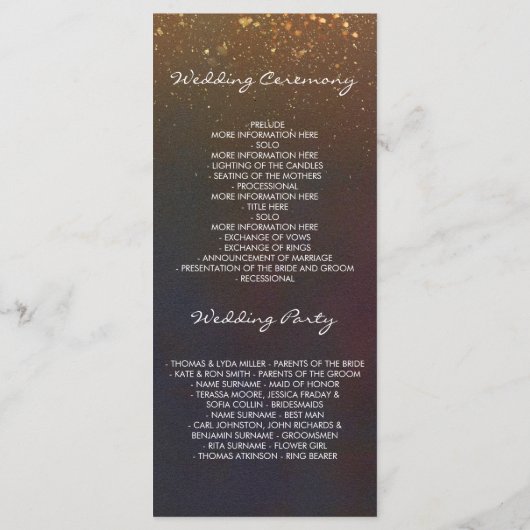 Gold Glitzer Herbstlaubs Vintage Wedding Programme (Rückseite)