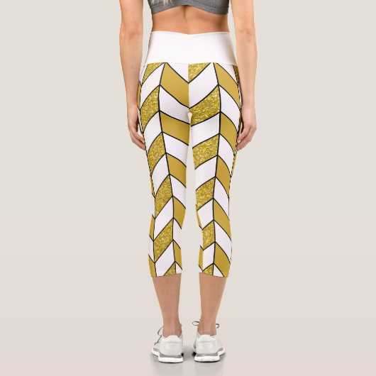 Gold Glitzer Herringbone Zickzack Capri Leggings (Rückseite)