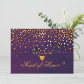 Gold Glitzer Herz Imitate Trauzeugin Einladung (Stehend Vorderseite)