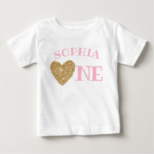 Gold Glitzer Herz Niedlich Girl Erstgeburt Baby T-shirt