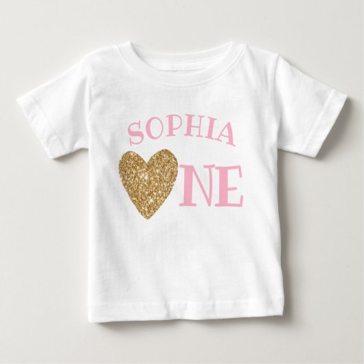 Gold Glitzer Herz Niedlich Girl Erstgeburt Baby T-shirt (Vorderseite)