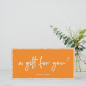 Gold Glitzer Herz Orange Logo Geschenkgutschein (Stehend Vorderseite)