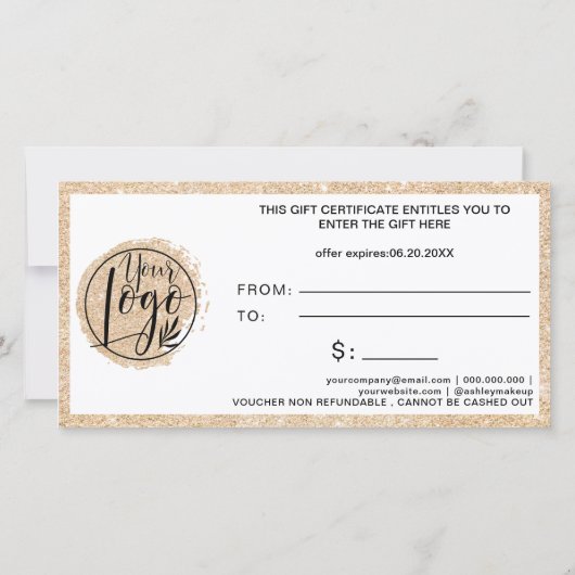 Gold Glitzer Herzblautlogoschein (Rückseite)