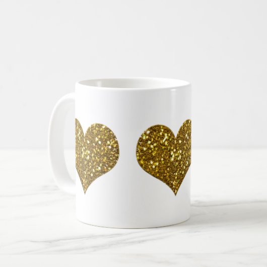 Gold-Glitzer-Herzen Kaffeetasse (Vorderseite Links)