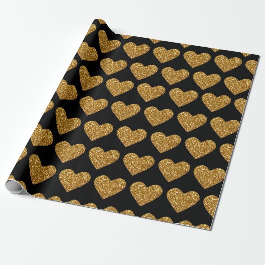 Gold Glitzer Herzen Umschlagpapier Geschenkpapier (Ungerollt)