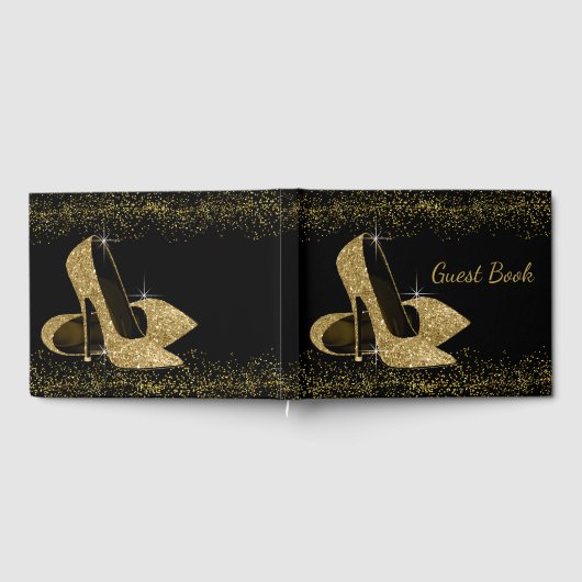 Gold Glitzer High Heel Shoel Gästebuch (Voll)