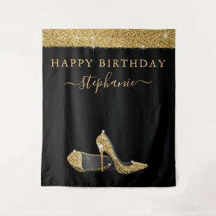 Gold Glitzer High Heels Geburtstag Hintergrund Wandteppich