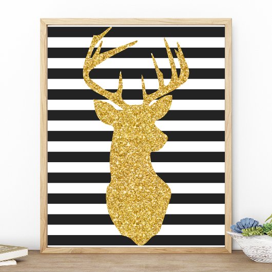 Gold Glitzer Hirsche, schwarz und weiß Streifen Poster