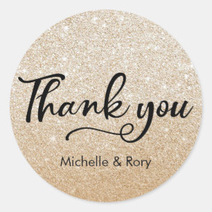Gold Glitzer Hochzeit personalisierte Namen Aufkle Runder Aufkleber