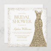 Gold Glitzer Hochzeitskleid Gown Brautparty Einladung (Vorne/Hinten)