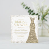 Gold Glitzer Hochzeitskleid Gown Brautparty Einladung (Stehend Vorderseite)