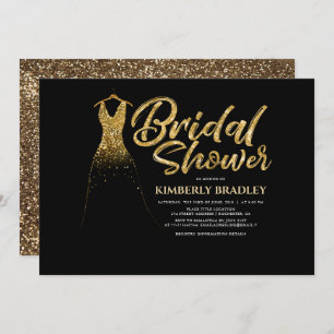 Gold Glitzer Hochzeitskleid Schwarzes Brautparty Einladung