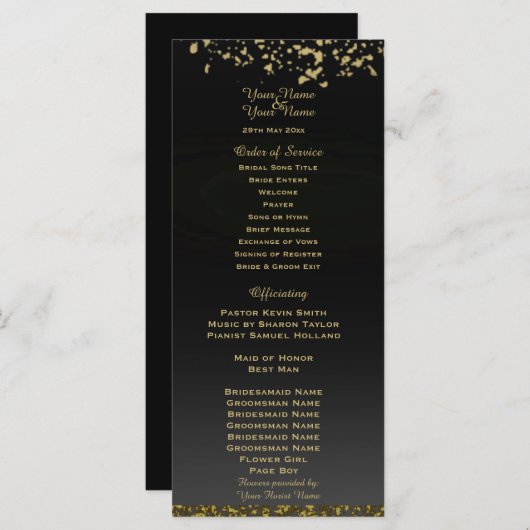 Gold Glitzer Hochzeitsprogramm für Schwarze und Im (Vorne/Hinten)