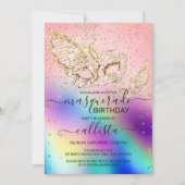 Gold Glitzer Holographic Masquerade Geburtstag Einladung (Vorderseite)