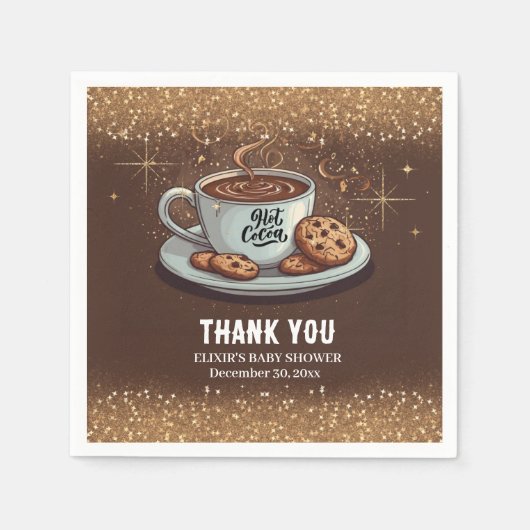 Gold Glitzer Hot Chocolate Winter Baby Dusche Serviette (Vorderseite)