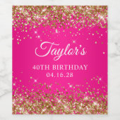 Gold Glitzer Hot Pink 40. Geburtstag Weinetikett (Einzelnes Label)