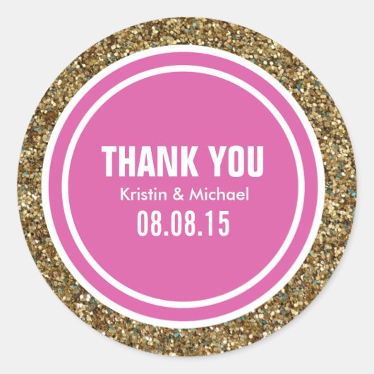 Gold Glitzer Hot Pink Custom Danke Label Runder Aufkleber (Vorderseite)