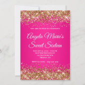 Gold Glitzer Hot Pink Extravagant Monogram 16 . Ge Einladung (Vorderseite)