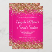 Gold Glitzer Hot Pink Extravagant Monogram 16 . Ge Einladung (Vorne/Hinten)