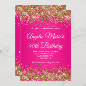 Gold Glitzer Hot Pink Extravagant Monogram 40. Geb Einladung (Vorne/Hinten)
