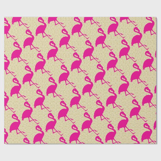 Gold Glitzer Hot Pink Flamingo Wrapping Paper Geschenkpapier (Flach)