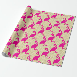Gold Glitzer Hot Pink Flamingo Wrapping Paper Geschenkpapier