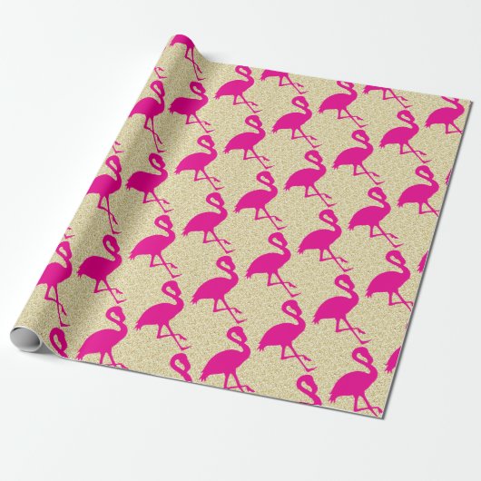 Gold Glitzer Hot Pink Flamingo Wrapping Paper Geschenkpapier (Ungerollt)