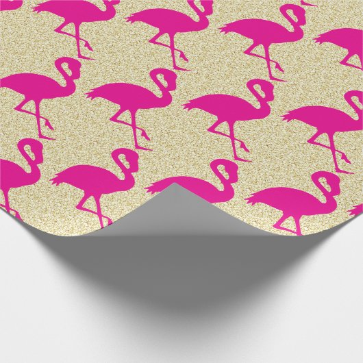 Gold Glitzer Hot Pink Flamingo Wrapping Paper Geschenkpapier (Ecke)