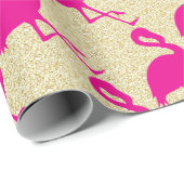 Gold Glitzer Hot Pink Flamingo Wrapping Paper Geschenkpapier (Rolleneckpunkt)