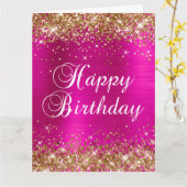Gold Glitzer Hot Pink Foil Big Happy Geburtstag Karte (Gelbe Blume)