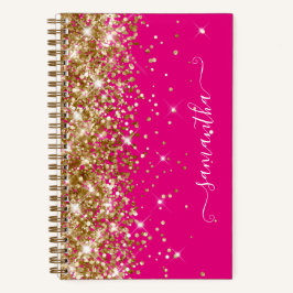 Gold Glitzer Hot Pink Moderne Girly Signature Notizblock