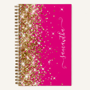 Gold Glitzer Hot Pink Moderne Girly Signature Notizblock