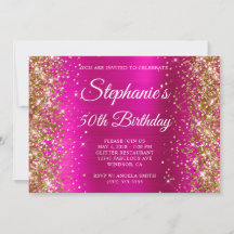 Gold Glitzer Hot Pink Monogram 50. Geburtstag