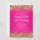 Gold Glitzer Hot Pink Monogram 50. Geburtstag Einladung (Vorderseite)