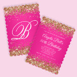 Gold Glitzer Hot Pink Monogram 50. Geburtstag Einladung<br><div class="desc">Eine elegante mit Monogramm 50. Geburtstags-12x18 Einladung für sie. Imitate glänzen goldfarbenen Glitzer mit Glitzern gegen ein leuchtend heiß rosa ombre grafisches Bild. Die weiße klassische extravagante Kalligraphie des Monogramms kann individuell angepasst werden. Alle glänzenden Elemente in diesem modernen mädchenhaften Design sind digitale Grafiken.</div>