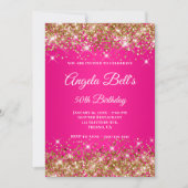 Gold Glitzer Hot Pink Ombre Extravagant Monogram Einladung (Vorderseite)