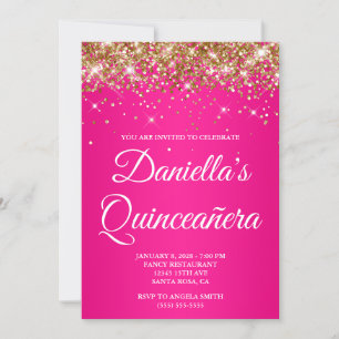 Gold Glitzer Hot Pink Ombre Quinceañera Einladung