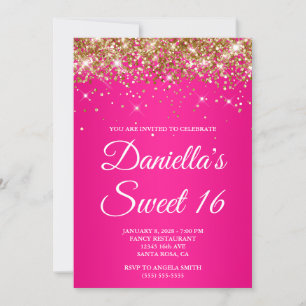 Gold Glitzer Hot Pink Ombre Sweet 16 Einladung