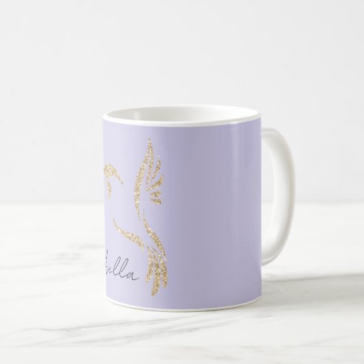 Gold Glitzer Hummingbird & Individuelle Name auf L Kaffeetasse (VorderseiteRechts)