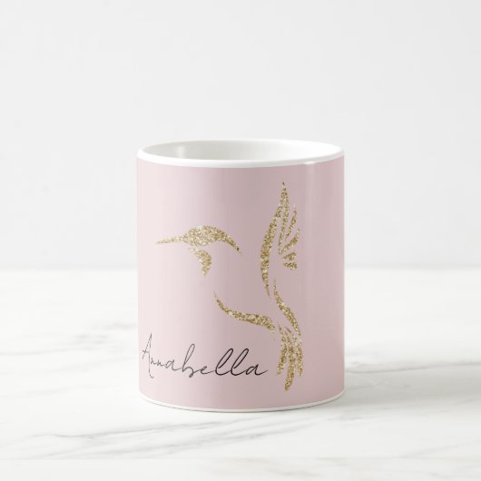 Gold Glitzer Hummingbird & Individuelle Name auf r Kaffeetasse (Mittel)