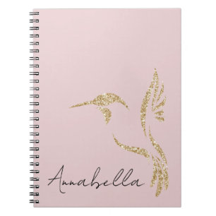Gold Glitzer Hummingbird & Individuelle Name auf r Notizblock