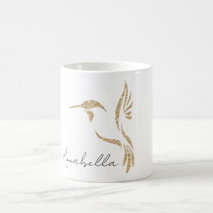 Gold Glitzer Hummingbird und Individuelle Name Kaffeetasse