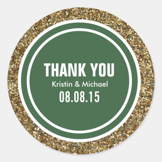 Gold Glitzer Hunter Green Custom Danke Label Runder Aufkleber (Vorderseite)