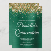Gold Glitzer Hunter Green Foil Quinceañera Einladung (Vorne/Hinten)