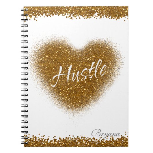 Gold Glitzer HUSTLE Heart Glamour Notebook Journal Notizblock (Vorderseite)