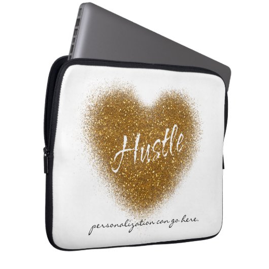 Gold Glitzer HUSTLE Herzstück Glamour Notebook-Cas Laptopschutzhülle (Vorne Rechts)