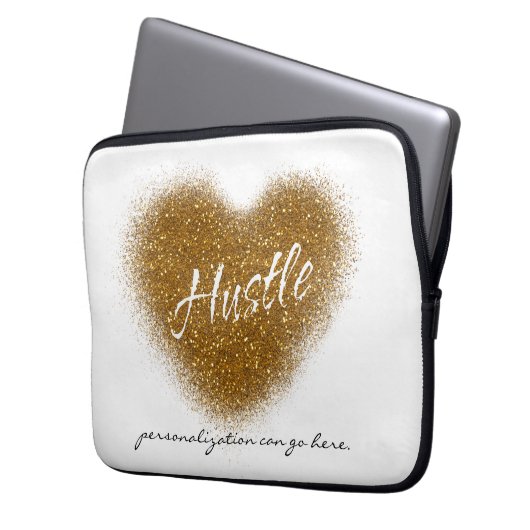 Gold Glitzer HUSTLE Herzstück Glamour Notebook-Cas Laptopschutzhülle (Vorderseite Links)